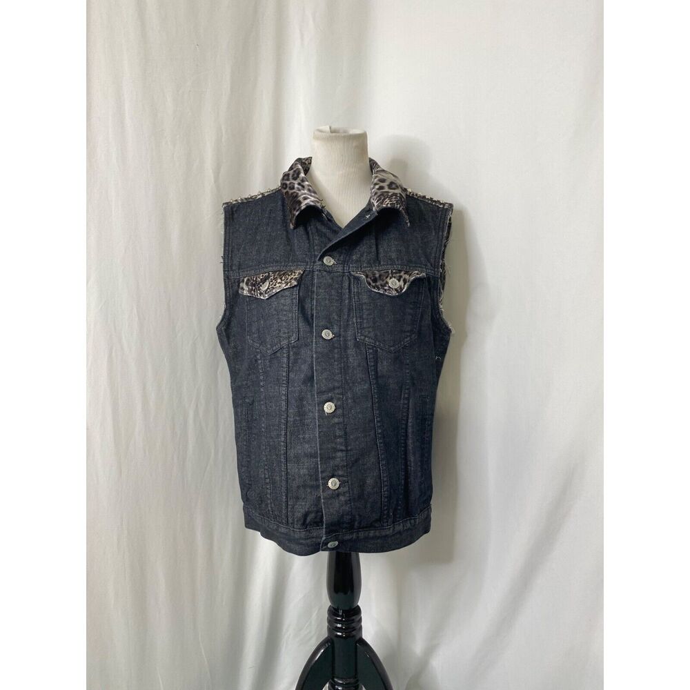 Bare Fox Women's Vest Jacket Black Denim Studded Vintage Sleeveless Size Large - Picture 2 of 11